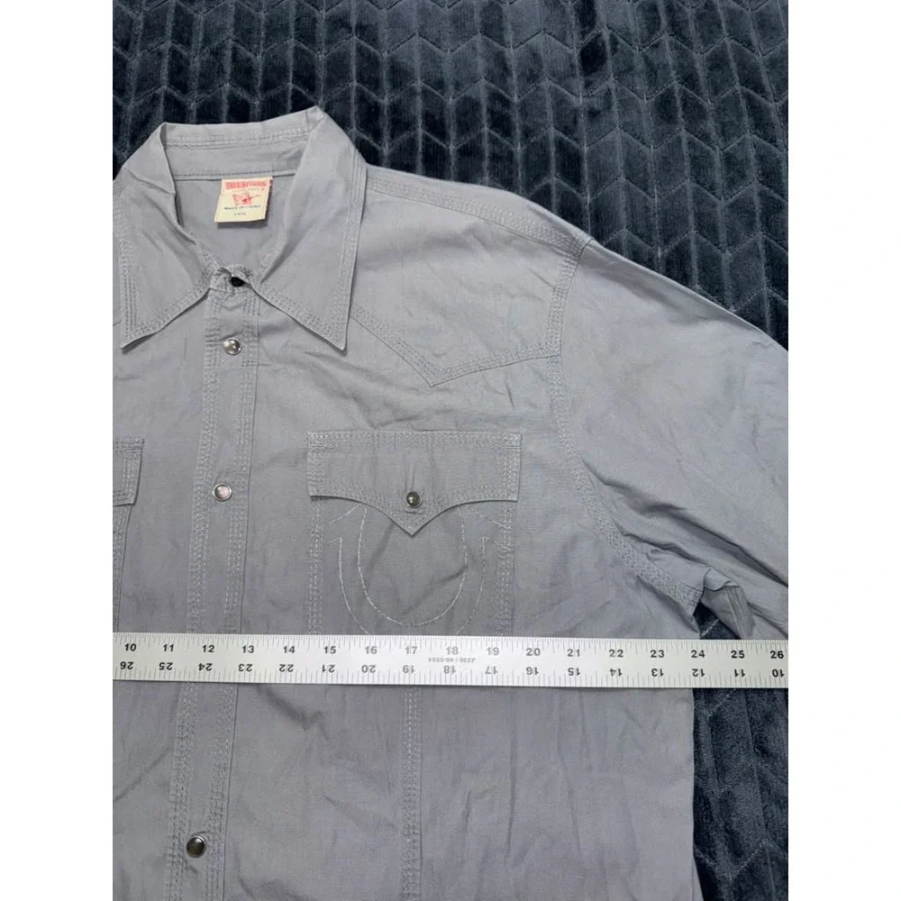 True Religion Mens Gray Pearl Snap Western Long Sleeve Shirt Pockets Sz 3XL